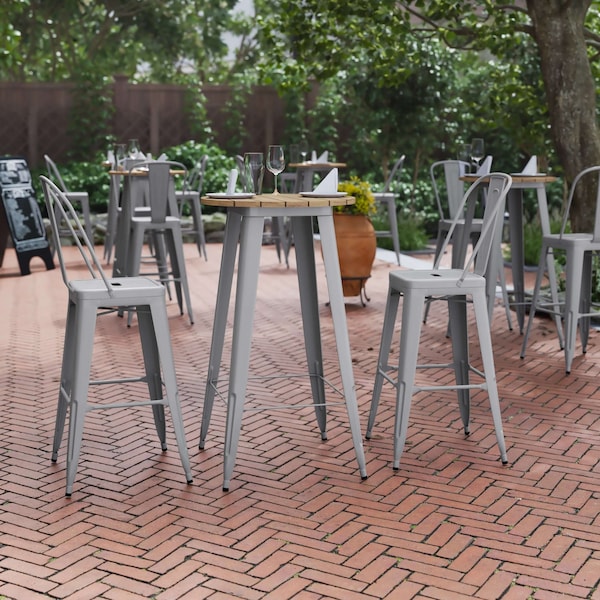 Flash Furniture 23.75 RD Bar Top Table Brown Top/Silver Frame JJ-T14623H-60-BRSL-GG - main